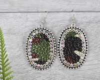 CAMO OVAL EARRINGS WITH BLACK STONES