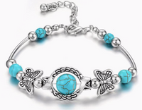 SILVER AND TURQUOISE BUTTERFLY CHARM BRACELET