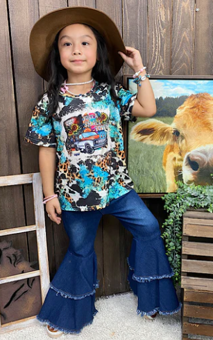 KID'S SMALL TOWN GIRL COW PRINT T SHIRT