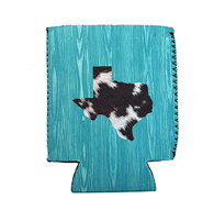 TURQUOISE WITH COW PRINT TX CAN COOLER