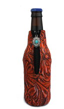 TOOLED LEATHER PRINT BOTTLE COOLER WITH CHARM