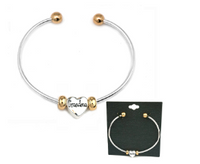 SILVER AND GOLD BANGLE BRACELET WITH NAME CHARM