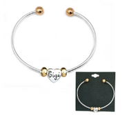 SILVER AND GOLD BANGLE BRACELET WITH NAME CHARM