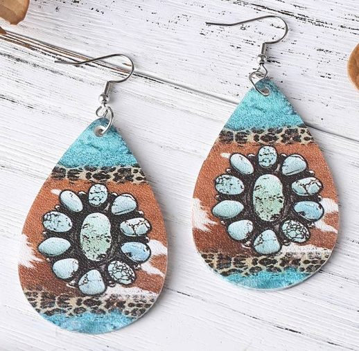 TURQUOISE AND BROWN SQUASH BLOSSOM EARRINGS