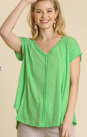 APPLE GREEN V NECK TOP