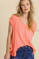 NEON PEACH V NECK TOP