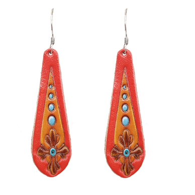 RED/BROWN LEATHER WESTERN EARRINGS