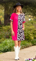 HOT PINK AND COW PRINT T SHIRT DRESS