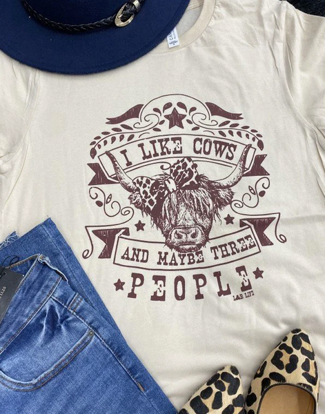 CREAM I LIKE COWS AND MAYBE 3 PEOPLE T SHIRT