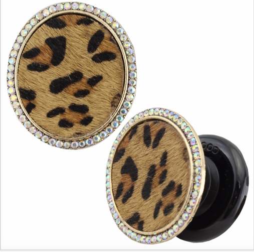 DARK LEOPARD HIDE WITH CLEAR AB STONE PHONE GRIP