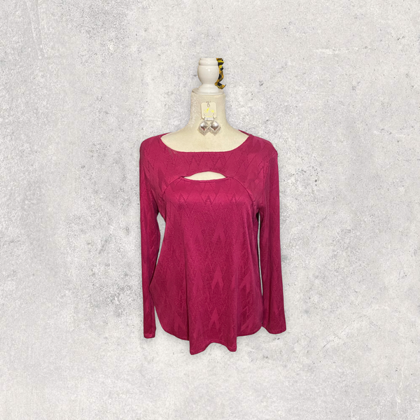 FUCHSIA KEYHOLE SOFT LONG SLEEVE TOP