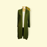 OLIVE LONG CARDIGAN WITH POCKETS