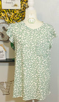 GREEN AND MINT LEO RUFFLE SLEEVE AND POCKET TOP