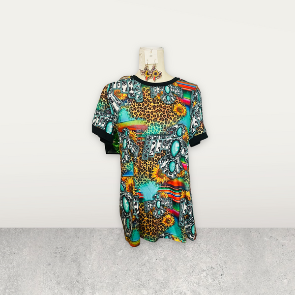 LEOPARD AND SERAPE PRINTED TOP WITH THUNDERBBIRDS