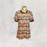 CORAL AND COW PRINT WITH TURQUOISE SQUASH BLOSSOM PRINTED TOP